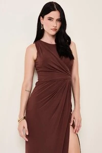 Vestido Longo Melory Detalhe Frontal Drapeado Transpassado
