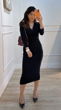 Vestido Midi Canelado Renata Decote V Transpassado