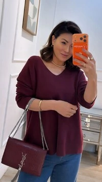 Blusa Tricot Ampla Decote V Paola Mangas Longas