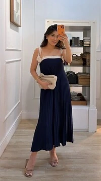 Vestido Tricot Midi Decote Reto Kate Amarração Nos Ombros