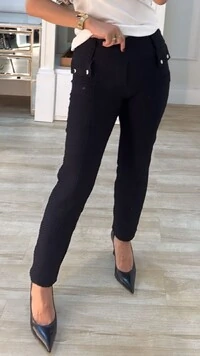 Calça Texturizada Felipa Detalhe De Lapela