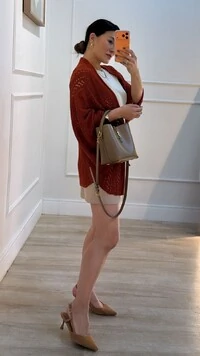 PRÉ-VENDA DATA ESTIMADA DE ENVIO DIA 24/04 Kimono Tricot Vazado Fabi Mangas 3/4