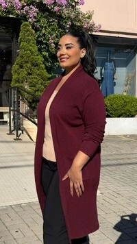 Maxi Cardigan Tricot Eliana Bolsos Quadrados Frontais