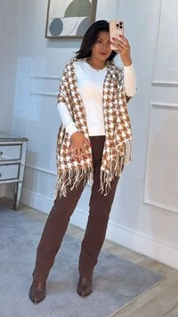 Pashmina Pied Poule Com Franjas No Barrado