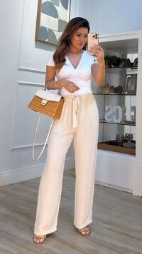 Calça Pantalona Bolsos Frontais Brooke Cinto Faixa Fixo