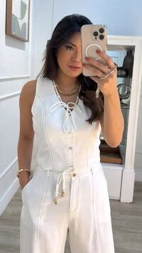 Cropped Twill Decote V Com Strappy Jessica Detalhe Pespontado