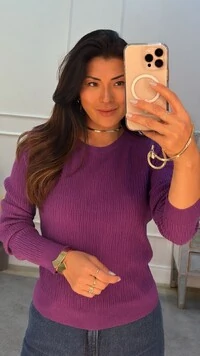 Blusa Tricot Yandra Neruras Ovais Frontais E Nas Mangas