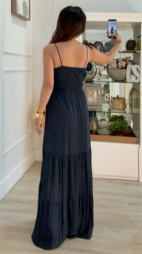 Vestido Longo Kate Alças Com Amarração Regulável E Camadas
