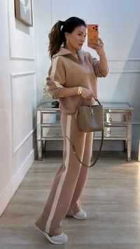 Calça Pantalona Tricot Carol Faixa Lateral