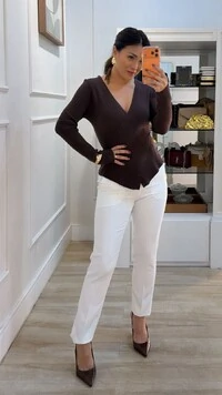 Blusa Tricot Modal Decote V Transpassado Flavia Barrado Assimétrico