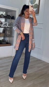 Maxi Cardigan Pillar Com Detalhes Estampados