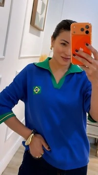 Blusa Tricot Brasil Gola Polo Fernanda Mangas Longas