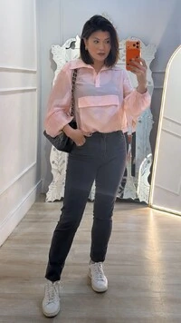 Blusa Translucida Maxi Bolso Frontal Pati Elástico Nos Punhos E Barrado