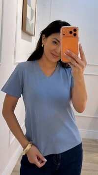 Blusa Malha Decote V Eliza Mangas Curtas