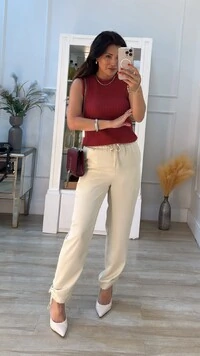 Blusa Colete Tricot Canelado Halley Detalhe Gola Enrolado