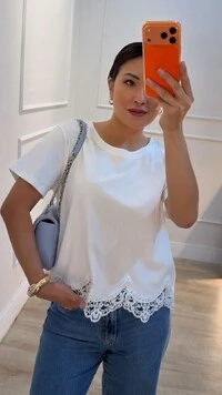 Blusa De Malha Valentina Renda No Barrado