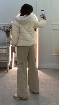 Jaqueta Puffer Nylon Com Teddy Estella Mangas Bufantes