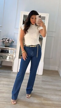 Blusa Tricot Com Entremeios Gola Alta Sandy Punhos E Barrado Ondulados