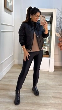 Jaqueta Puffer Nylon Cecilia Punhos E Barrado Largos Canelados