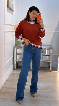Blusa Tricot Texturizado Aylla Gola Alta Detalhe Listras Multicolor