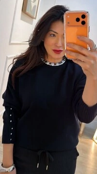 Blusa Tricot Ivy Detalhe Trançado Pérola Prata Nos Punhos