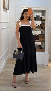 Vestido Tricot Midi Decote Reto Kate Amarração Nos Ombros