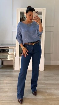 Blusa Morcego Tricot Nádia Punhos Largos Canelados