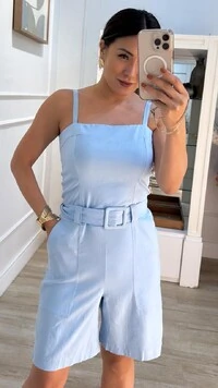 Macaquinho Viscose Com Linho Lívia Cinto Fivela Quadrada