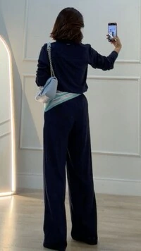 Conjunto Viscose Com Linho Pamela Calça Pantalona E Camisa