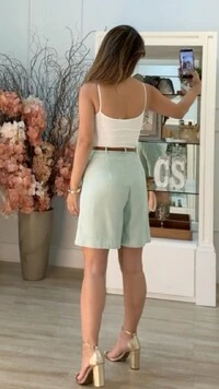 Bermuda Alfaiataria Maria Com Cinto Fino Couro Eco