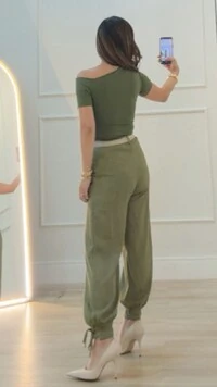 Calça Jogger Viscose Com Linho Nanda Pregas Frontais