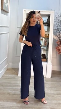 Calça Pantalona Com Brilho Amora Amarração Frontal