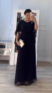 Vestido Longo Mangas Em Echarpe Vivi Saia Plissada Em Tule