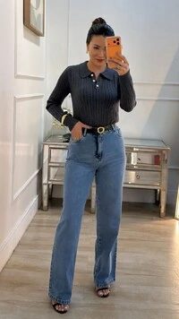 Blusa Tricot Gola Polo Agatha Botões Resinados Na Gola