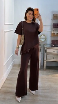 Calça Pantalona De Malha Maju Pala Larga Com Amarração Frontal