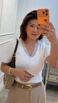Blusa Canelada Decote V Karina Mangas Princesa