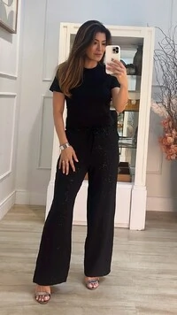 Calça Pantalona Com Brilho Amora Amarração Frontal