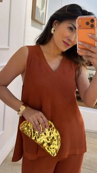 Conjunto Tricot Maithe Blusa Regata Alongada E Calça Pantalona