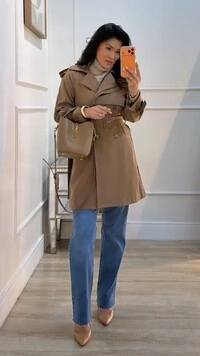 Casaco Trench Coat Martingalê Nos Punhos Grazi Cinto Fivela Retangular