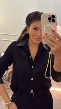 Camisa Twill Mariane Gola E Punhos Em Couro Eco