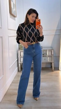 Blusa Tricot Bicolor Simaria Nervuras Onduladas