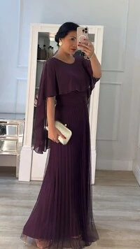 Vestido Longo Mangas Em Echarpe Vivi Saia Plissada Em Tule