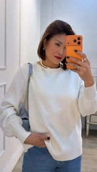 Blusa Tricot Thalita Mangas Bufantes Com Nervuras Caneladas