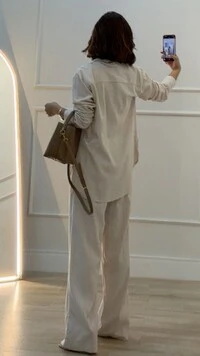 Conjunto Viscose Com Linho Pamela Calça Pantalona E Camisa