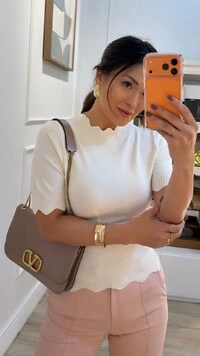 Blusa Tricot Mangas 3/4 Michelle Detalhe Em Nuvem