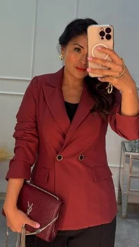 Blazer Alfaiataria Botões Duplos Forrados Com Detalhe Dourado