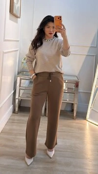 Calça Pantalona Moletinho Paola Com Bolsos Faca