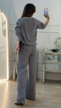 Calça Pantalona Tricot Helena Com Nervuras Caneladas