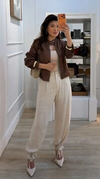 Calça Jogger Viscose Com Linho Nanda Pregas Frontais