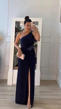 Vestido Longo Detalhe Em Paetê Catarina Fenda Frontal